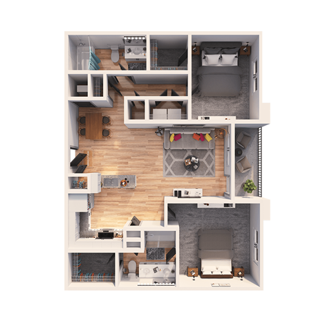 Floor plan for 2 beds, 2 baths, 1149 sqft